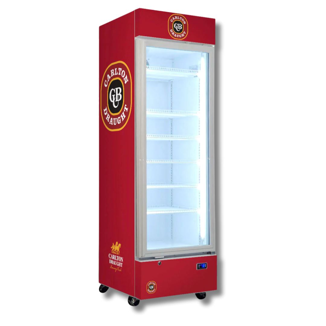 Carlton Draught Branded 370LT Upright Bar Fridge Refrigerators 