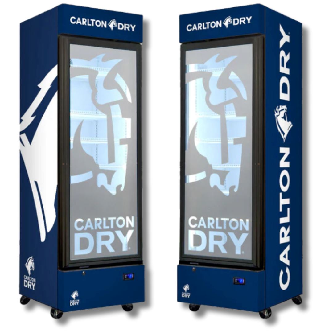 Carlton Dry Branded 370LT Upright Bar Fridge Refrigerators 