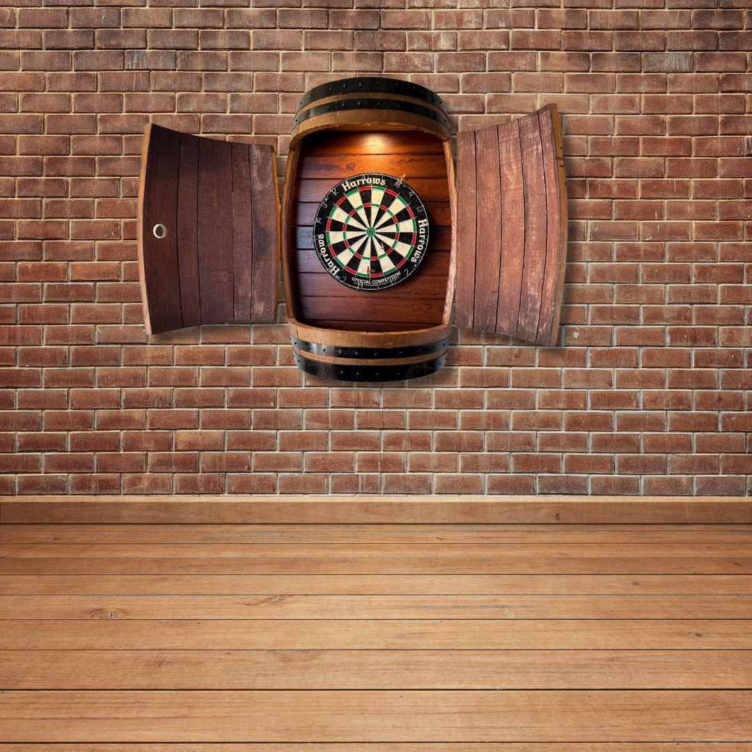 Custom Logo Wine Barrel Dart Board Cabinet Wine Barrel Dart Board 