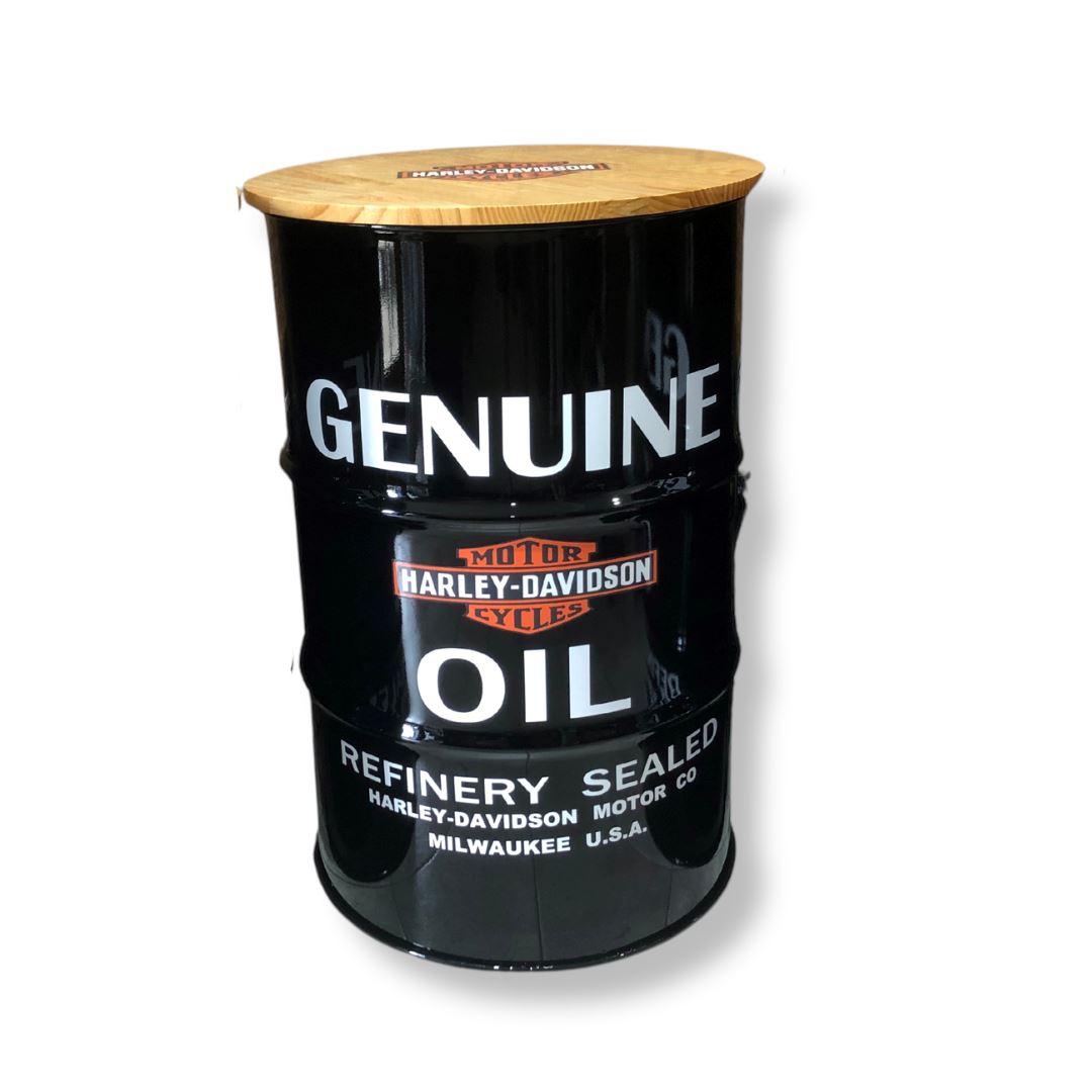 Harley Drum Table Black Genuine Oil Drum Barrel 600MM Pine Clear Coat 