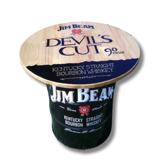 Jim Beam Devils Cut Drum Table Drum Barrel 900MM Pine Clear Coat 