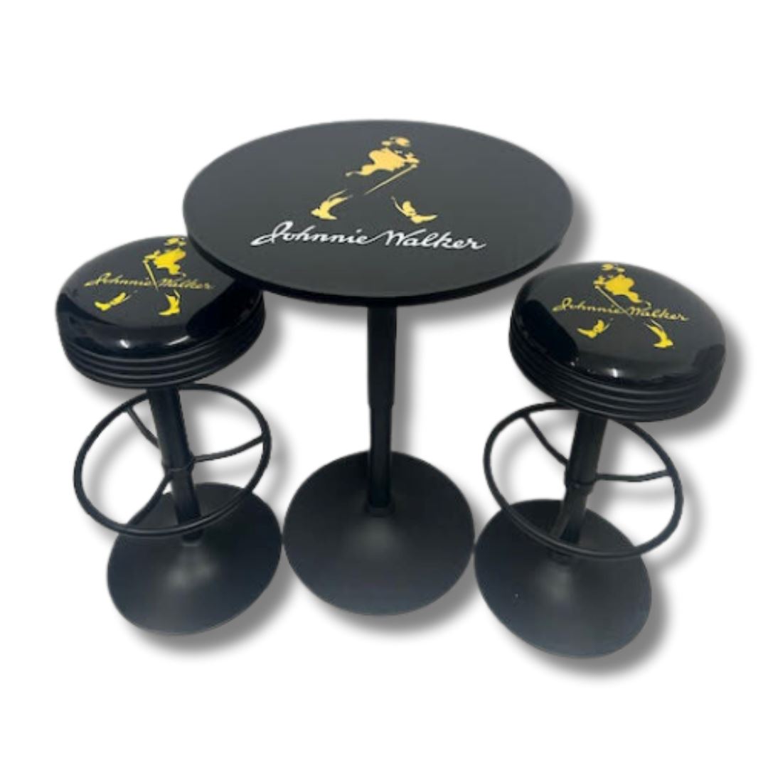 Johnnie Walker Black Table & Bar Stool Set Retro Bar Table Set 