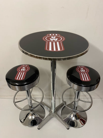 Kenworth Truck Chrome Table & Bar Stool Set Retro Bar Table Set 