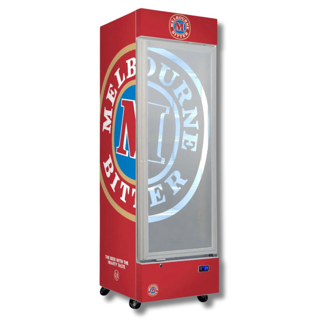 Melbourne Bitter Branded 370LT Upright Bar Fridge Refrigerators 