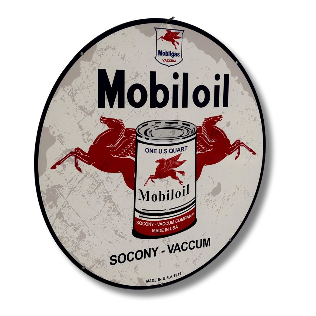 Mobil Oil Sign Round Double Sided Metal Signs 