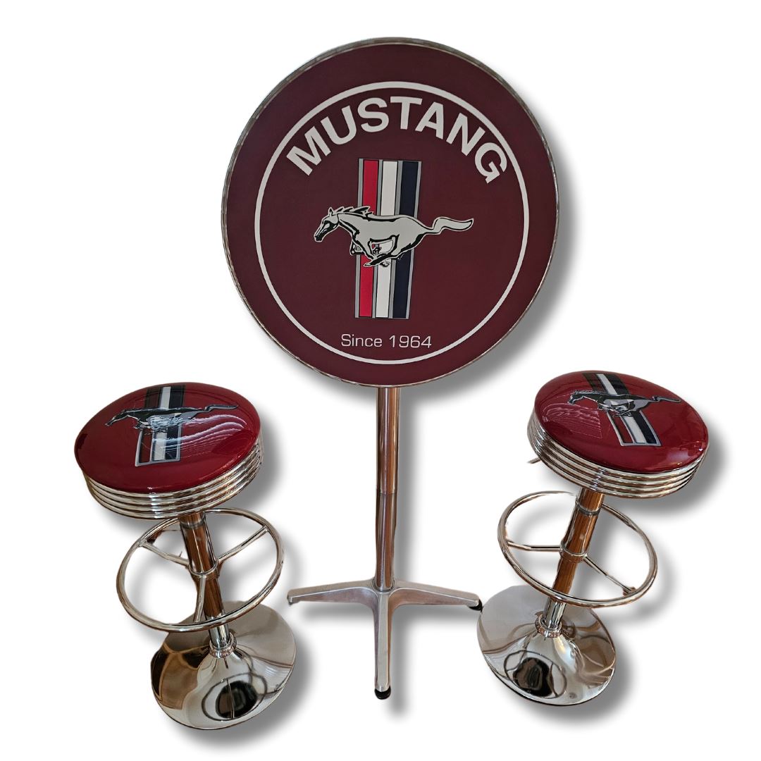 Mustang Red Bar Table & Stool Set Retro Bar Table Set 