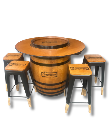 Branded Wine Barrel Table & Stool Set