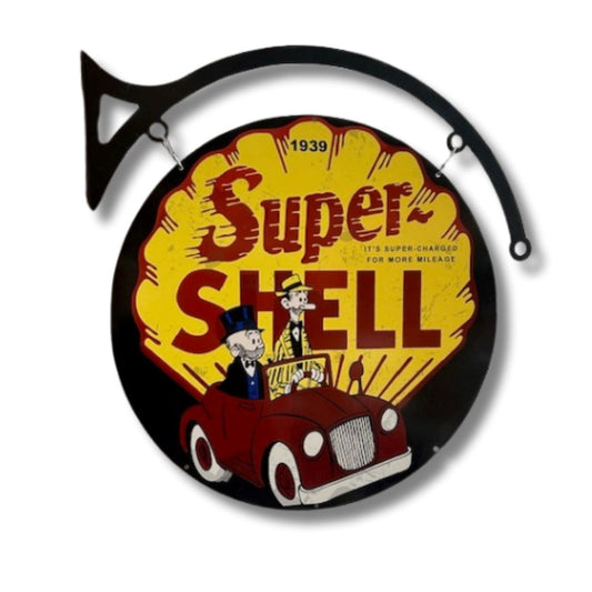 Shell Super Sign Round Double Sided Metal Signs 