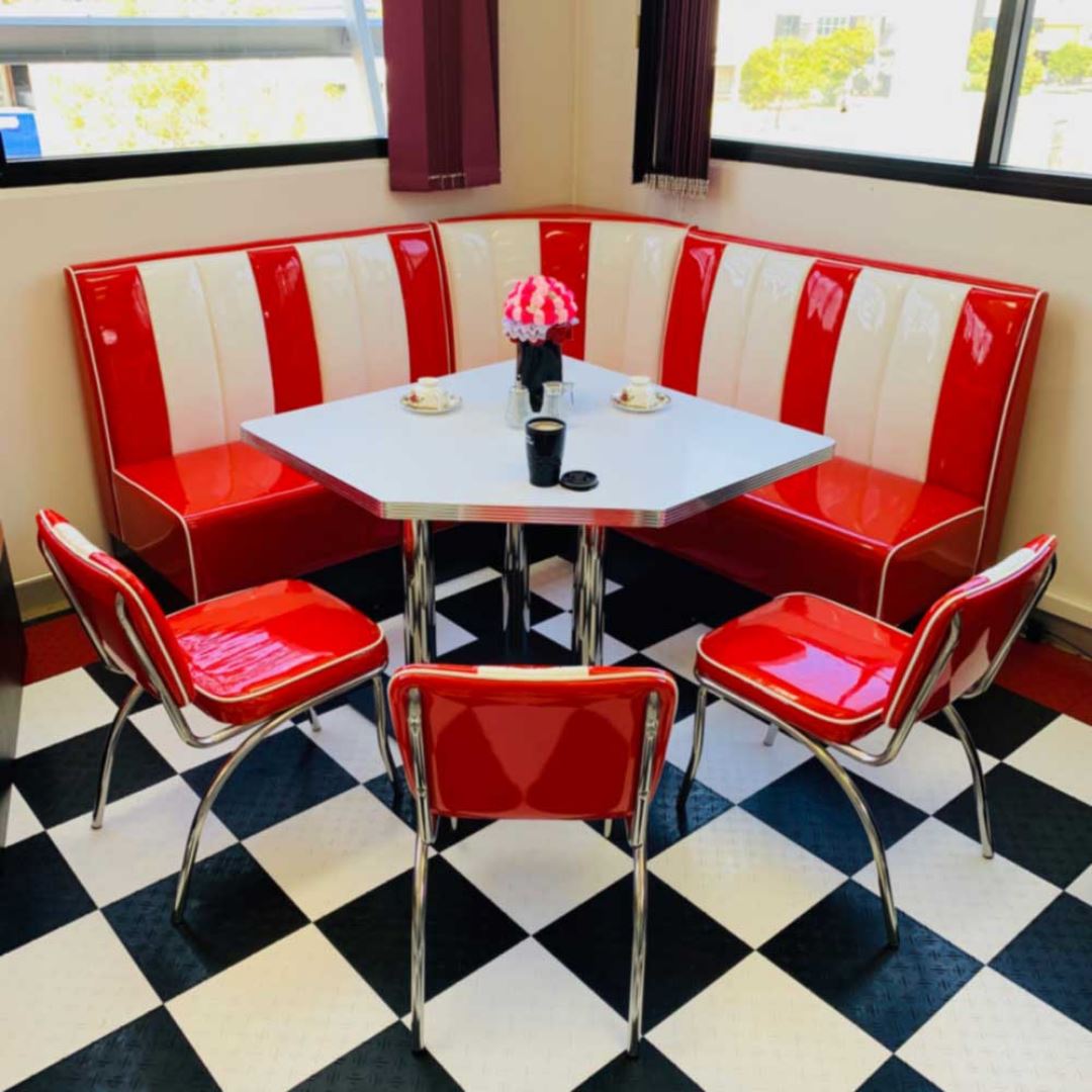 1950 Corner Cafe Diner Booth- 2 Sofa & 1 Corner Sofa & 1 Table & 3 chairs furniture 