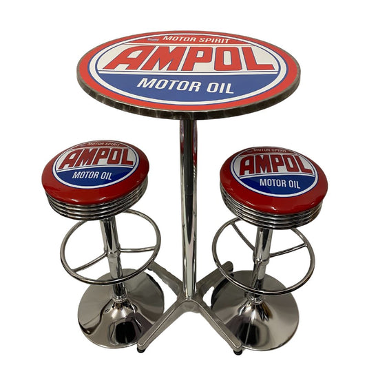 Ampol Motor Oil Bar Table & 2 Stool Package Retro Design Retro Bar Stools 
