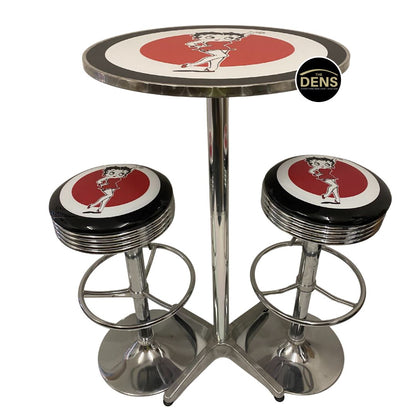 Betty Boop Bar Table & 2 Stool Package Retro Design Retro Bar Stools 