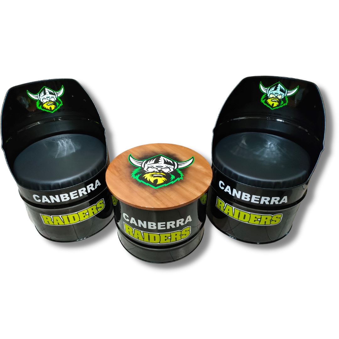 Canberra Raiders Drum Coffee Table & Chair Set Furniture 