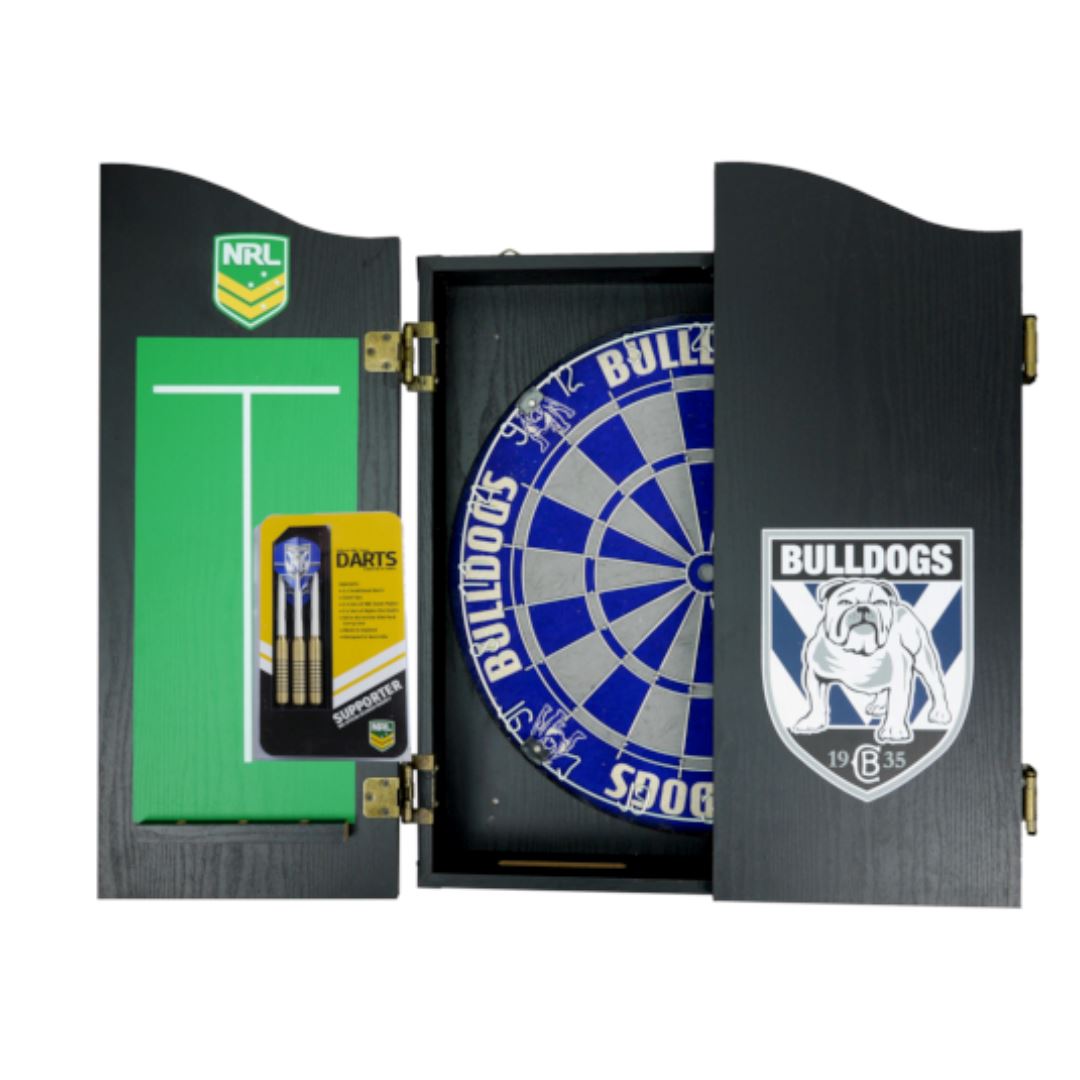 Cantebury Bulldogs NRL Dartboard and Cabinet Set 