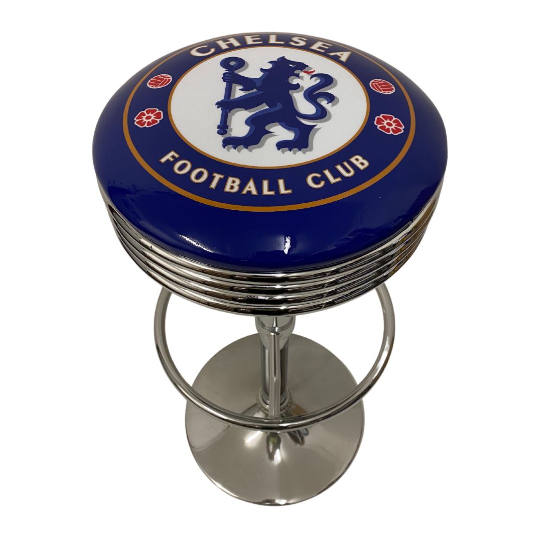 Chelsea Football Club Premium Chrome Silver Retro Bar Stool Soccer Retro Bar Stools 