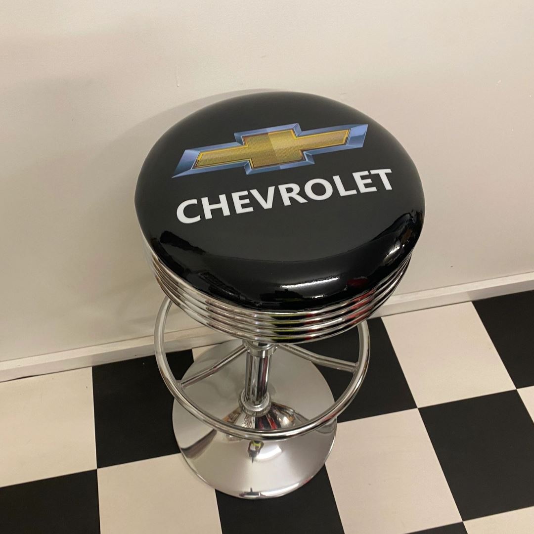 Chevy Chevrolet gold bow tie Bar Stool chair shop work bench