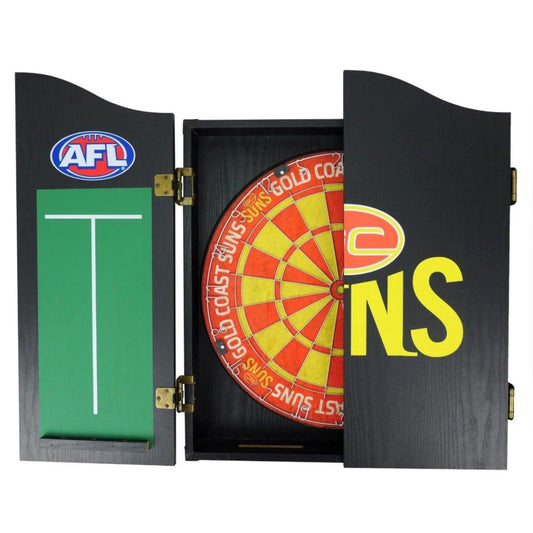 Gold Coast Suns AFL Dartboard and Cabinet Set Dartboard Set 