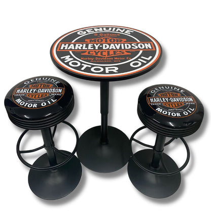 Harley Davidson Motor Oil Black Table & Bar Stool Set Retro Bar Stools 