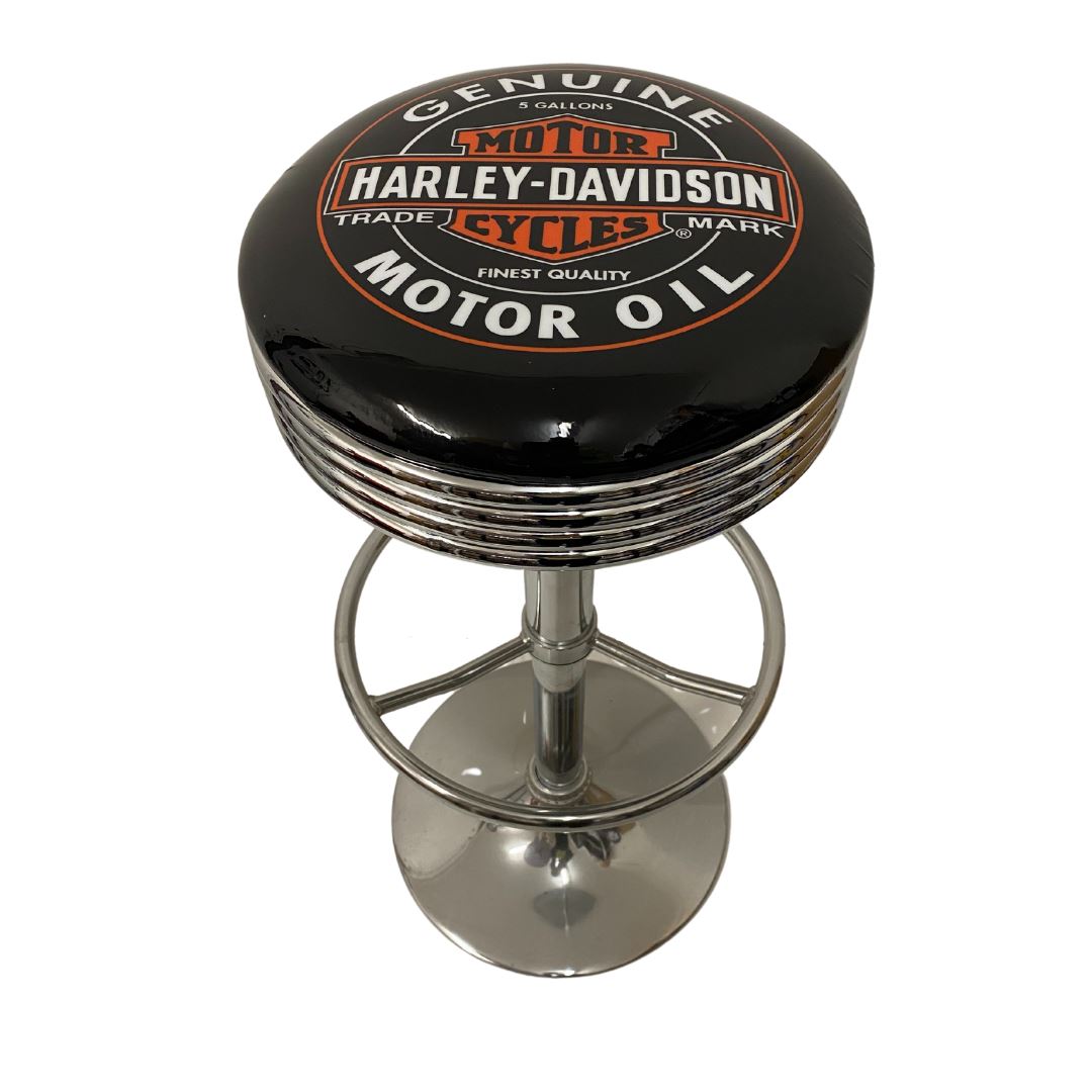 Harley Davidson Motor Oil Table & 2 Bar Stool Package Retro Bar Stools 