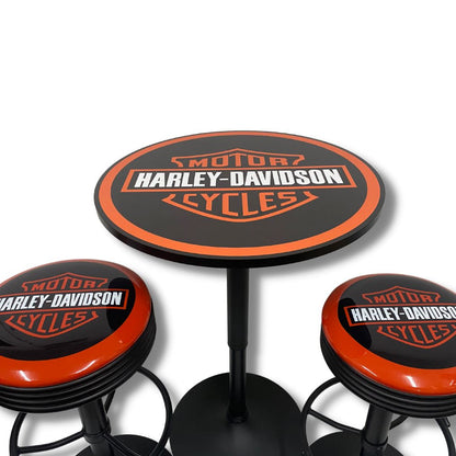 Harley Davidson Shield Black Table & Bar Stool Set Retro Bar Stools 