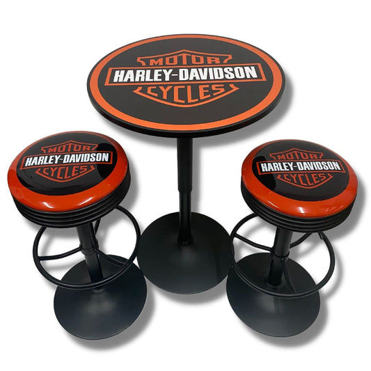 Harley Davidson Shield Black Table & Bar Stool Set Retro Bar Stools 