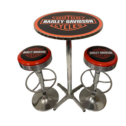 Harley Davidson Shield Table & 2 Stool Package Retro Bar Stools 