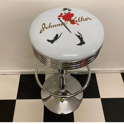 Johnnie Walker White Top Retro Silver Chrome Premium Bar Stool Retro Bar Stools 