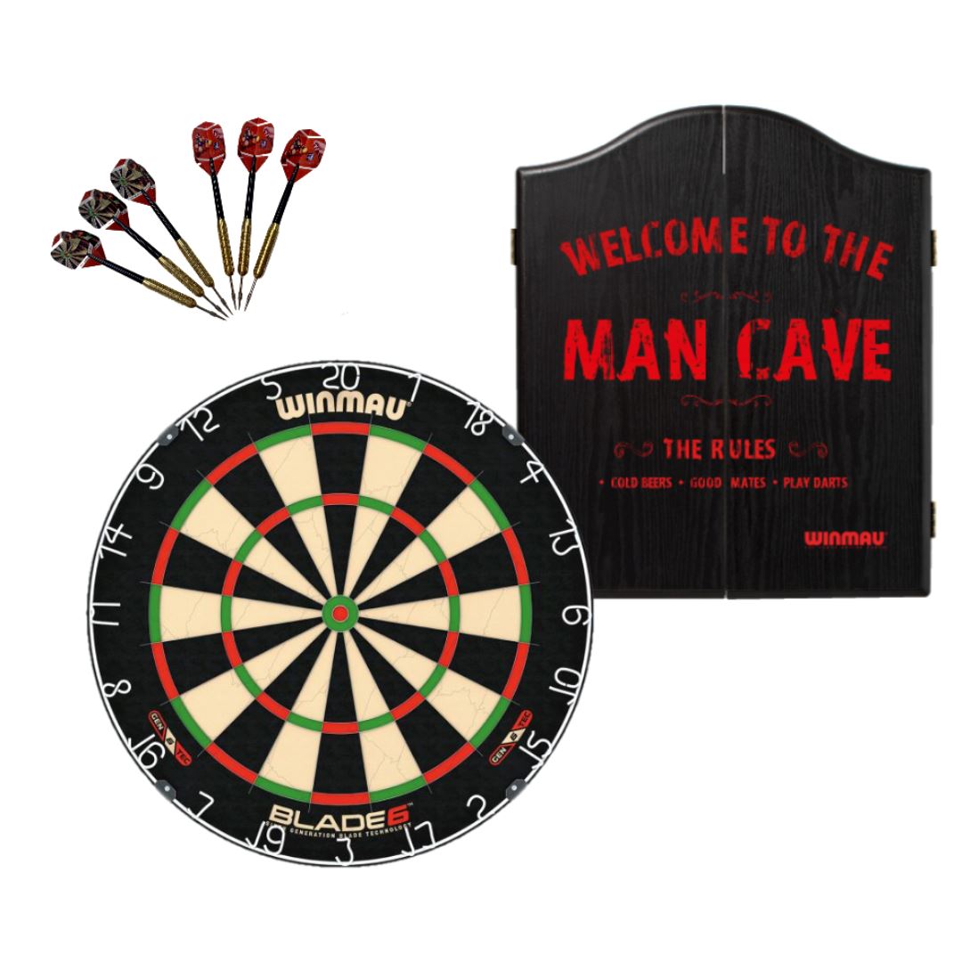 Man Cave In Red Dart Board and Cabinet Set Dartboard Set 