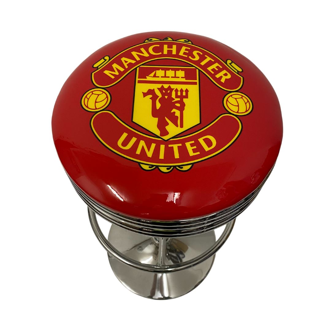 Manchester United Football Club Premium Chrome Silver Retro Bar Stool Man U Soccer Retro Bar Stools 