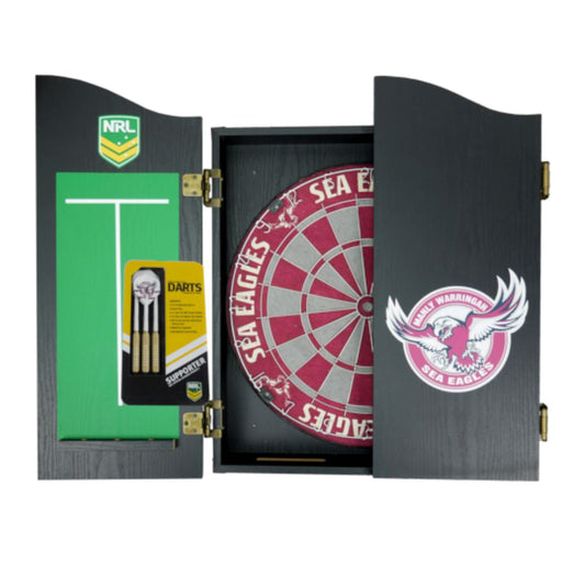 Manly Seaeagles NRL Dartboard and cabinet Set 