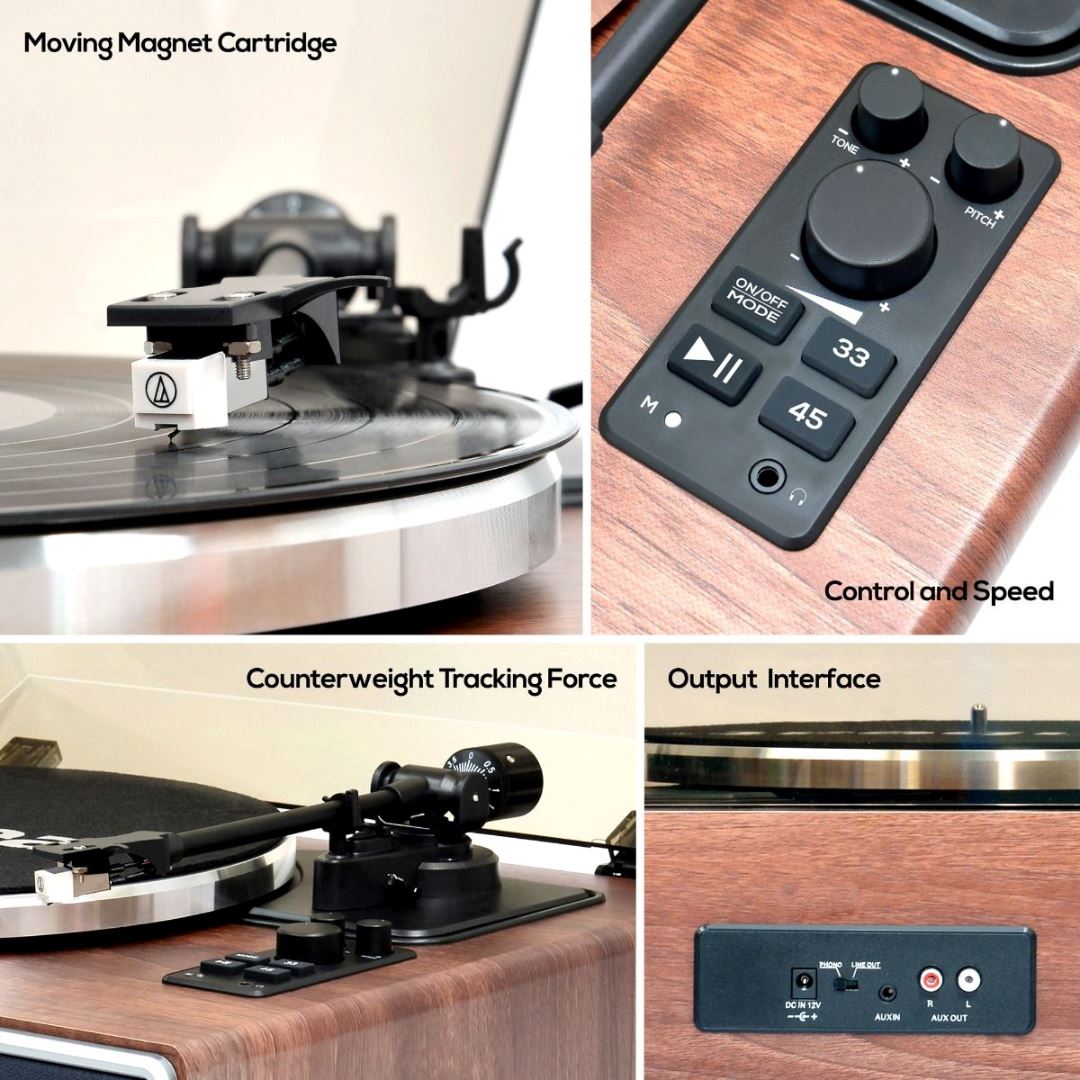 mbeat Hi-Fi Turntable with Built-In Bluetooth Receiving Speaker Turntables & Record Players 