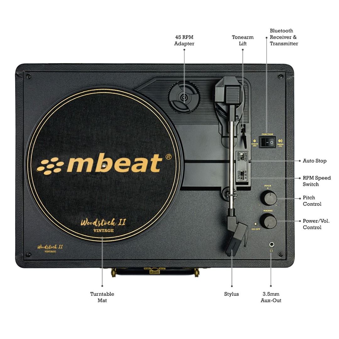 mbeat Woodstock 2 Black Retro Turntable Turntables & Record Players 