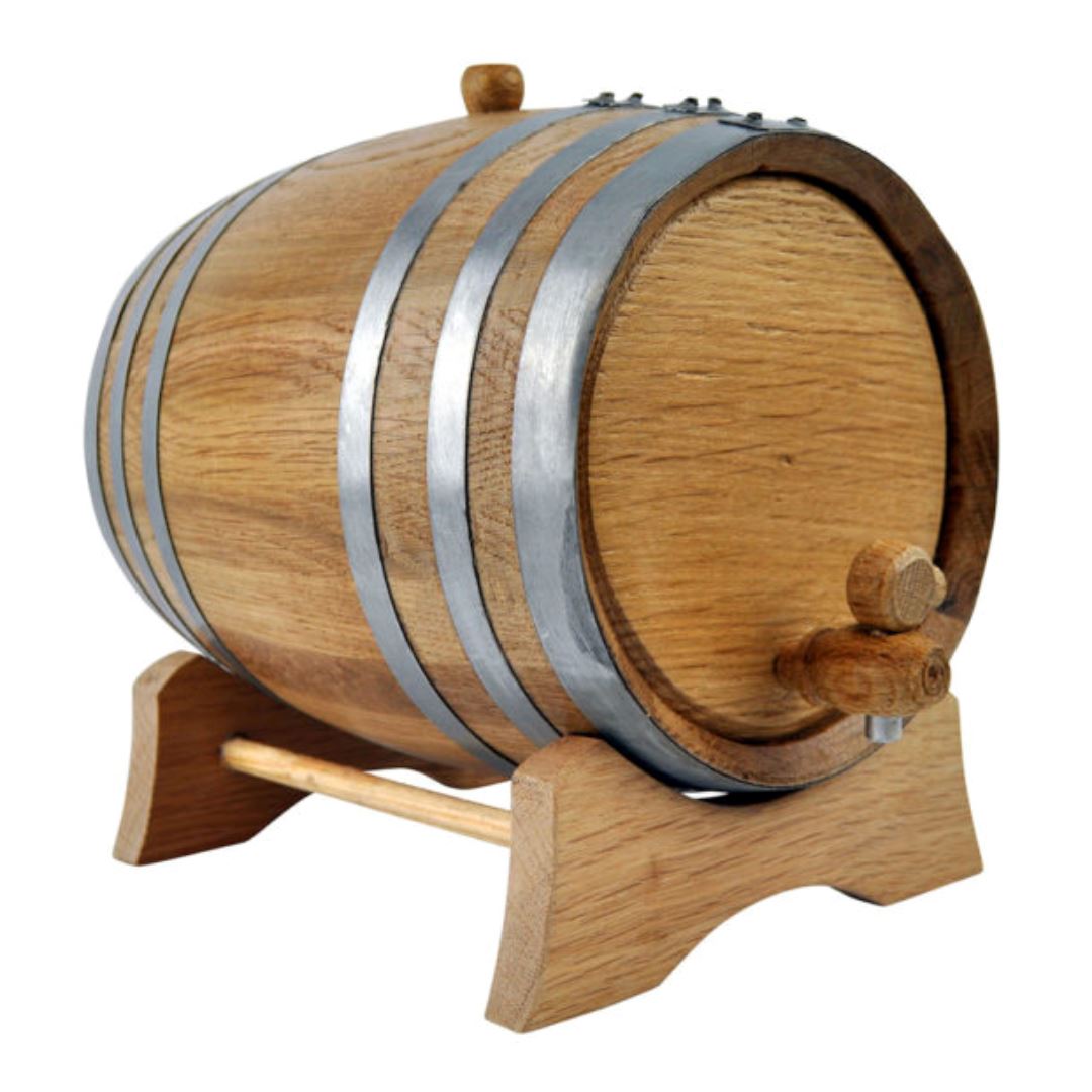 Mini Oak Barrel Plain Drink Dispensers Steel 2L Wooden Tap
