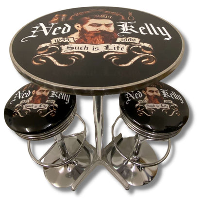 Ned Kelly Bar Tribute Table & Stool Set Retro Bar Table Set 