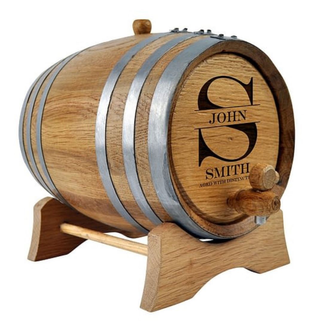 Oak Barrel Personalised Aged With Distinction Design Drink Dispensers Steel 2L Wooden Tap