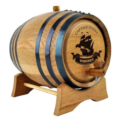 Oak Barrel with Personalised Captain Design Drink Dispensers Black 2L Wooden Tap