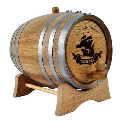 Oak Barrel with Personalised Captain Design Drink Dispensers Steel 2L Wooden Tap