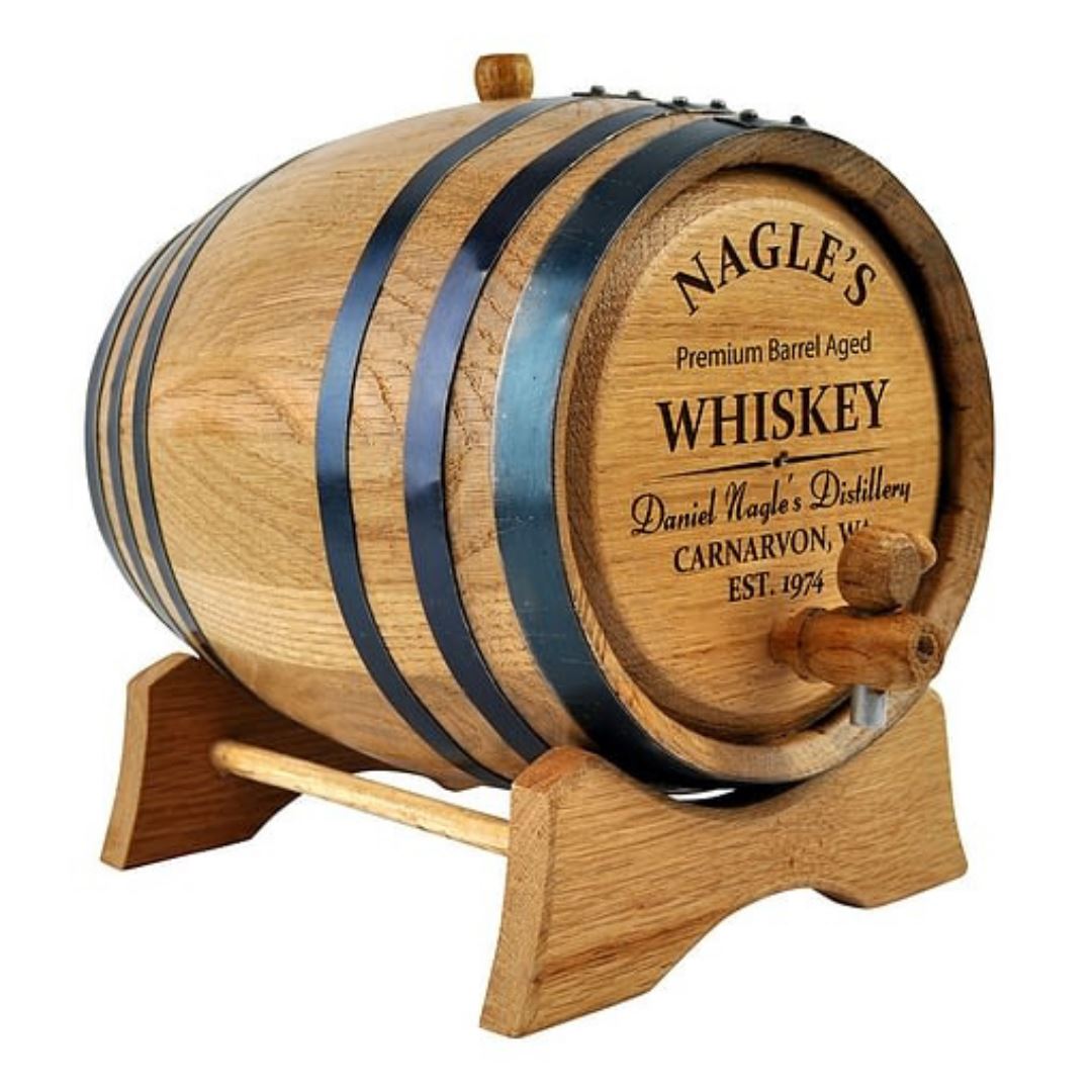 Oak Barrel with Personalised Distillery Design Drink Dispensers 