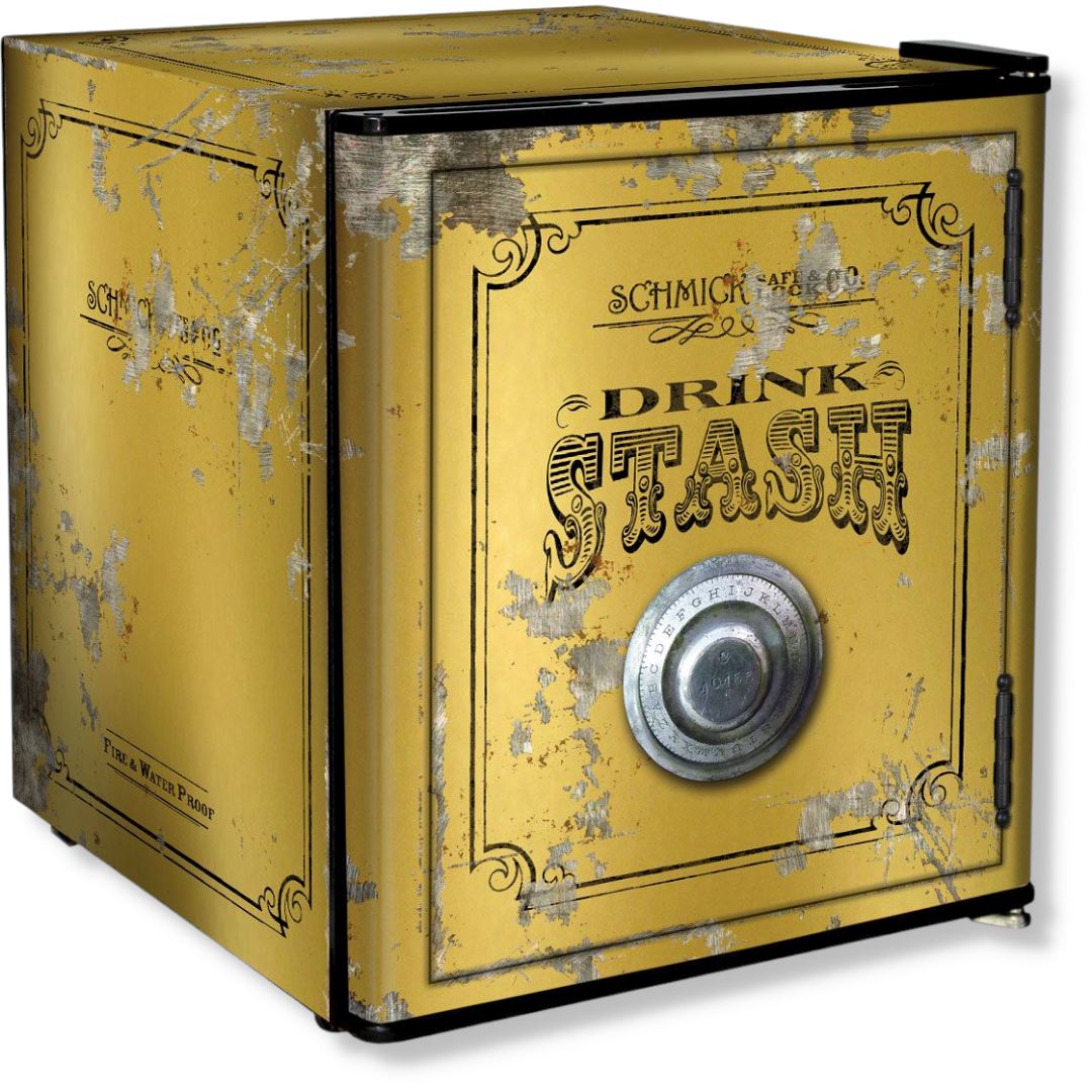 Retro Bank Safe Branded 46LT Mini Bar Fridge - Gold Green or Blue Refrigerators Gold 