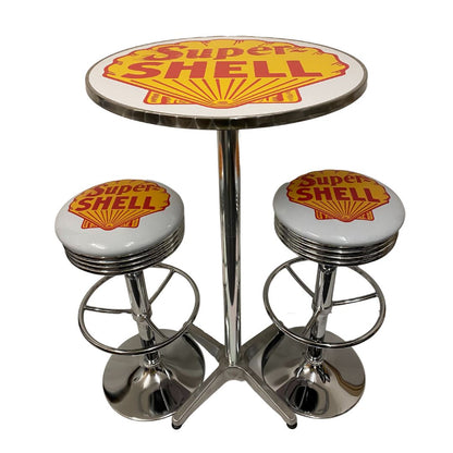 Shell Oil Bar Table & 2 Stool Package Retro Design Retro Bar Stools 