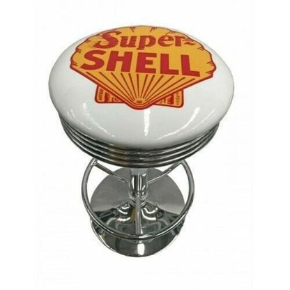 Super Shell Oil Retro Silver Chrome Premium Bar Stool Retro Bar Stools 