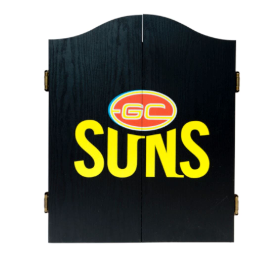 Gold Coast Suns AFL Dartboard and Cabinet Set Dartboard Set 