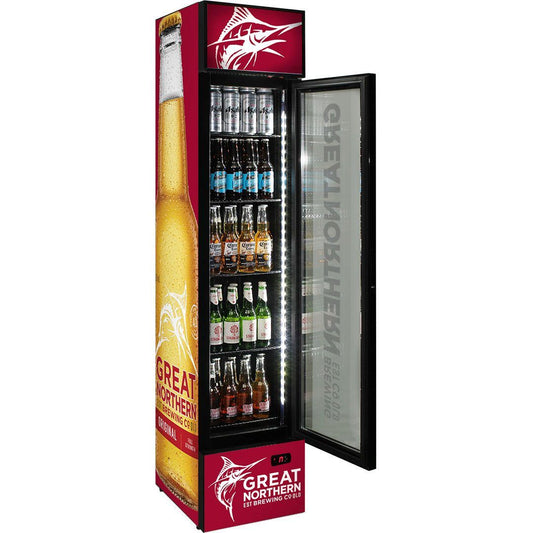 Slim Jim Senior Branded Great Northern Red 130 LT Upright Bar Fridge Refrigerators 