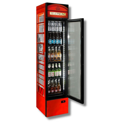 Telephone Box Red Branded 160LT Upright Bar Fridge Refrigerators 