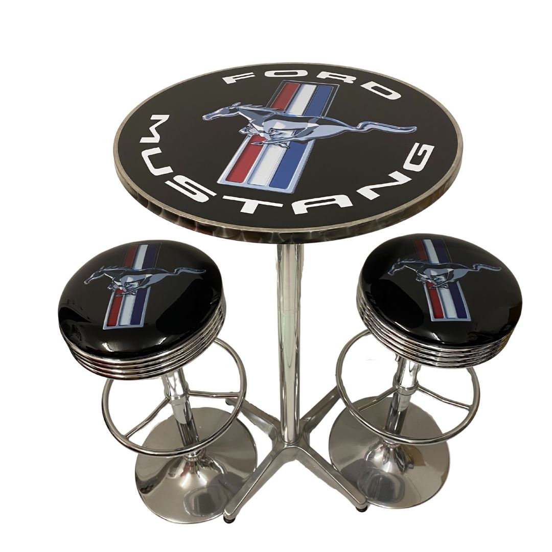 Ford Mustang Bar Table & 2 Bar Stool Package Retro Bar Stools 