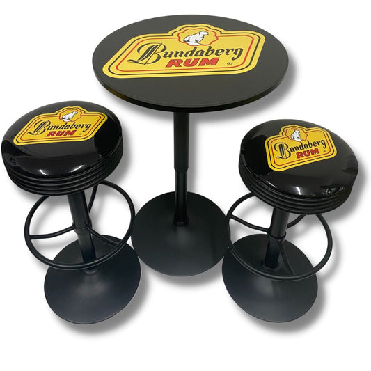 Bundaberg Rum Black Table & Bar Stool Set Retro Bar Stools 