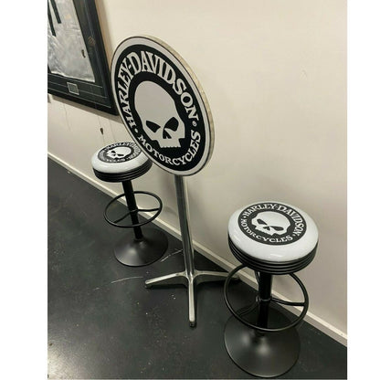 Harley Davidson Willy G Bar Table & 2 Stool Package Retro Bar Stools 