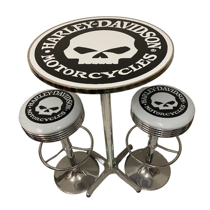 Harley Davidson Willy G Bar Table & 2 Stool Package Retro Bar Stools 
