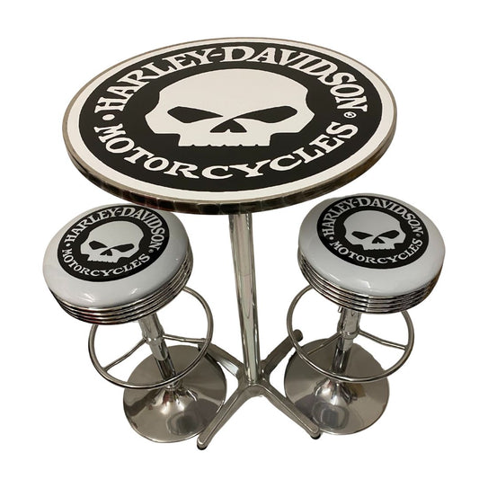 Harley Davidson Willy G Bar Table & 2 Stool Package Retro Bar Stools 