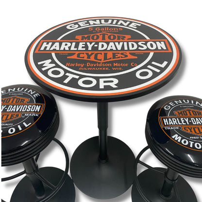 Harley Davidson Motor Oil Black Table & Bar Stool Set Retro Bar Stools 