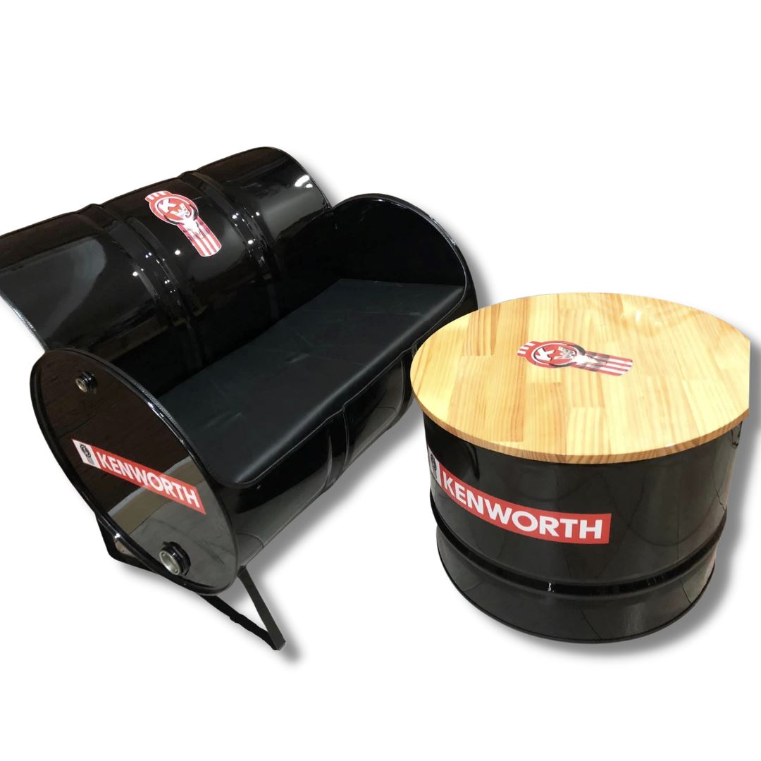 Kenworth Drum Bench Seat Drum Barrel With coffee Table 
